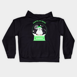 Santa Is Here Cheer Penguin (Green) Kids Hoodie